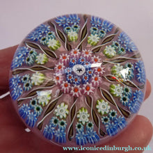 Load image into Gallery viewer, Gorgeous Colours. Scottish Glass - Strathearn / Perthshire Millefiori Canes and Latticino Twelve Spoke Paperweight
