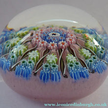 Load image into Gallery viewer, Gorgeous Colours. Scottish Glass - Strathearn / Perthshire Millefiori Canes and Latticino Twelve Spoke Paperweight
