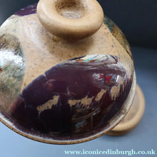 Load image into Gallery viewer, 1970s STUDIO POTTERY.  Small Cheese Dome with Abstract Floral Motifs. Crich Pottery (Diana Worthy)
