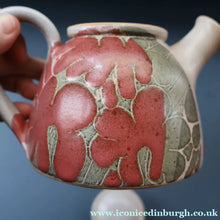 Load image into Gallery viewer, 1970s STUDIO POTTERY.  Small Teapot with Terracotta Abstract Floral Motifs. Crich Pottery (Diana Worthy)
