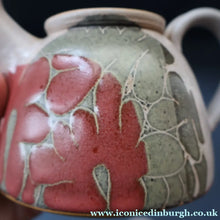 Load image into Gallery viewer, 1970s STUDIO POTTERY.  Small Teapot with Terracotta Abstract Floral Motifs. Crich Pottery (Diana Worthy)
