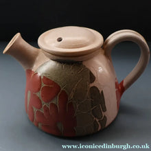 Load image into Gallery viewer, 1970s STUDIO POTTERY.  Small Teapot with Terracotta Abstract Floral Motifs. Crich Pottery (Diana Worthy)
