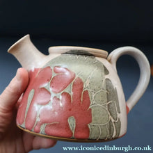 Load image into Gallery viewer, 1970s STUDIO POTTERY.  Small Teapot with Terracotta Abstract Floral Motifs. Crich Pottery (Diana Worthy)

