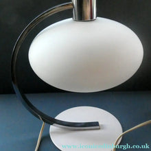 Load image into Gallery viewer, Vintage 1970s Table Lamp with White Opaque Glass Shade and Curved Chrome Arm
