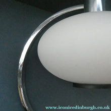 Load image into Gallery viewer, Vintage 1970s Table Lamp with White Opaque Glass Shade and Curved Chrome Arm
