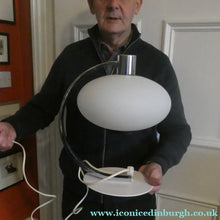 Load image into Gallery viewer, Vintage 1970s Table Lamp with White Opaque Glass Shade and Curved Chrome Arm
