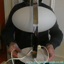 Load image into Gallery viewer, Vintage 1970s Table Lamp with White Opaque Glass Shade and Curved Chrome Arm
