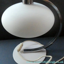 Load image into Gallery viewer, Vintage 1970s Table Lamp with White Opaque Glass Shade and Curved Chrome Arm
