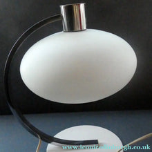 Load image into Gallery viewer, Vintage 1970s Table Lamp with White Opaque Glass Shade and Curved Chrome Arm
