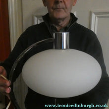 Load image into Gallery viewer, Vintage 1970s Table Lamp with White Opaque Glass Shade and Curved Chrome Arm
