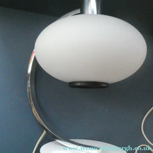 Load image into Gallery viewer, Vintage 1970s Table Lamp with White Opaque Glass Shade and Curved Chrome Arm
