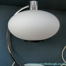 Load image into Gallery viewer, Vintage 1970s Table Lamp with White Opaque Glass Shade and Curved Chrome Arm
