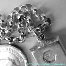 Load image into Gallery viewer, 1970s Vintage "RC" Sterling Silver Ingot PENDANT &amp; Heavy Rolo CHAIN. Hallmarked Sheffield 1978
