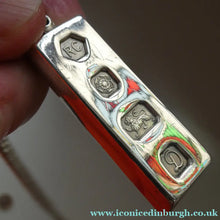 Load image into Gallery viewer, 1970s Vintage "RC" Sterling Silver Ingot PENDANT &amp; Heavy Rolo CHAIN. Hallmarked Sheffield 1978
