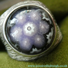 Load image into Gallery viewer, 1975 SCOTTISH Hallmarked Solid Silver &amp; Millefiori CAITHNESS GLASS Large Ring (Size R)
