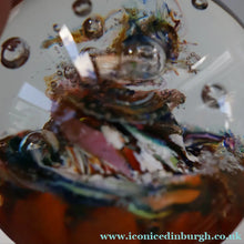 Load image into Gallery viewer, SCOTTISH Caithness Glass Paperweight:  MYRIAD (Amber). Made at Oban Studios;  1978
