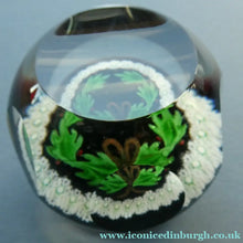 Load image into Gallery viewer, LIMITED EDITION 1979 Caithness Glass Paperweight. Entitled "Holly Wreath" by Colin Terris / William Manson

