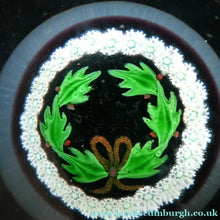 Load image into Gallery viewer, LIMITED EDITION 1979 Caithness Glass Paperweight. Entitled "Holly Wreath" by Colin Terris / William Manson
