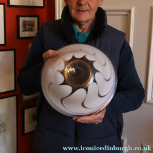 Load image into Gallery viewer, British STUDIO GLASS BOWL by Anthony Stern (1944 - 2022). "White Spiral" Range. Signed and dated 1980
