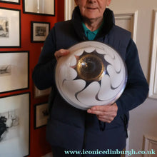 Load image into Gallery viewer, British STUDIO GLASS BOWL by Anthony Stern (1944 - 2022). "White Spiral" Range. Signed and dated 1980
