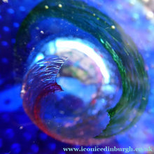 Load image into Gallery viewer, Boxed PAIR of Blue Glass Scottish Caithness Paperweights: Vintage Space Age Designs by COLIN TERRIS. Milky Way and Planetarium
