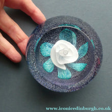 Load image into Gallery viewer, Vintage White Rose Bud Paperweight Caithness Glass. Attributed to Helen MacDonald
