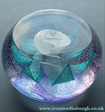 Load image into Gallery viewer, Vintage White Rose Bud Paperweight Caithness Glass. Attributed to Helen MacDonald
