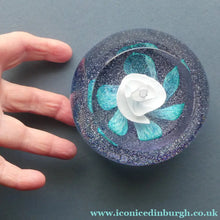 Load image into Gallery viewer, Vintage White Rose Bud Paperweight Caithness Glass. Attributed to Helen MacDonald
