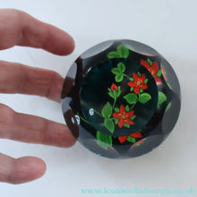 Load image into Gallery viewer, SCOTTISH Caithness Whitefriars Glass Paperweight. 1980s Red Clementis Design with Butterfly Cane

