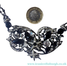 Load image into Gallery viewer, DESIGNER JEWELLERY. 1980s Vintage FLOTTY Bijoux Necklace - with oodles of diamante and cut black glass stones
