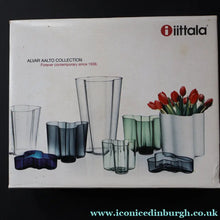 Load image into Gallery viewer, 1980s Finnish Shallow White Glass Savoy Vase. Designer Alvar Aalto for Iittala Finland. Original Box - Scandinavian
