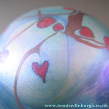 Load image into Gallery viewer, Vintage Iridescent Red Hearts Paperweight 1980s Okra Style
