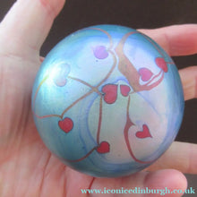 Load image into Gallery viewer, Vintage Iridescent Red Hearts Paperweight 1980s Okra Style
