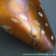 Load image into Gallery viewer, LARGE: Stunning 1980s SIGNED John Ditchfield Golden Yellow Iridescent Glass Vase with Millefiori Canes. 9 1/2 inches
