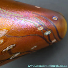 Load image into Gallery viewer, LARGE: Stunning 1980s SIGNED John Ditchfield Golden Yellow Iridescent Glass Vase with Millefiori Canes. 9 1/2 inches
