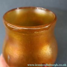 Load image into Gallery viewer, LARGE: Stunning 1980s SIGNED John Ditchfield Golden Yellow Iridescent Glass Vase with Millefiori Canes. 9 1/2 inches
