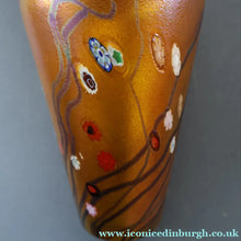 Load image into Gallery viewer, LARGE: Stunning 1980s SIGNED John Ditchfield Golden Yellow Iridescent Glass Vase with Millefiori Canes. 9 1/2 inches
