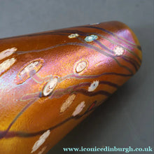 Load image into Gallery viewer, LARGE: Stunning 1980s SIGNED John Ditchfield Golden Yellow Iridescent Glass Vase with Millefiori Canes. 9 1/2 inches
