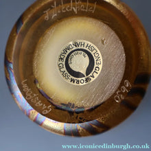 Load image into Gallery viewer, LARGE: Stunning 1980s SIGNED John Ditchfield Golden Yellow Iridescent Glass Vase with Millefiori Canes. 9 1/2 inches
