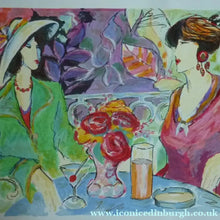 Load image into Gallery viewer, 1980s Pencil Signed Original Screenprint. Two Ladies Drinking Cocktails. Matisse Style 
