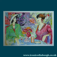 Load image into Gallery viewer, 1980s Large ORIGINAL SCREENPRINT: Pencil Signed; Limited Edition. Two Elegant Ladies Having Cocktails in a Garden
