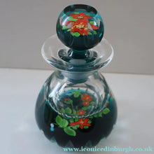 Load image into Gallery viewer, Large SCOTTISH Caithness Whitefriars Glass PERFUME BOTTLE. 1980s Red Clementis Design with Butterfly Cane
