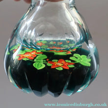Load image into Gallery viewer, Large SCOTTISH Caithness Whitefriars Glass PERFUME BOTTLE. 1980s Red Clementis Design with Butterfly Cane

