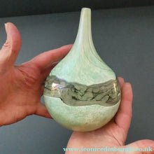Load image into Gallery viewer, 1980s Maltese Mdina Lollipop Vase. Cloudy Opaque Glass with Undulating Grey Band. Height: 8 inches
