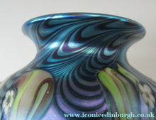 Load image into Gallery viewer, Vintage OKRA Glass Vase with Lustres, Peacock Trails and Tiny White Flowers
