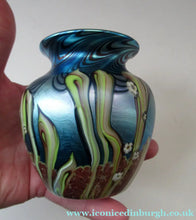 Load image into Gallery viewer, Vintage OKRA Glass Vase with Lustres, Peacock Trails and Tiny White Flowers
