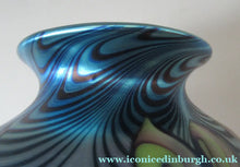 Load image into Gallery viewer, Vintage OKRA Glass Vase with Lustres, Peacock Trails and Tiny White Flowers
