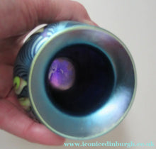 Load image into Gallery viewer, Vintage OKRA Glass Vase with Lustres, Peacock Trails and Tiny White Flowers
