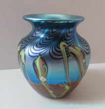 Load image into Gallery viewer, Vintage OKRA Glass Vase with Lustres, Peacock Trails and Tiny White Flowers
