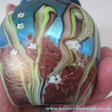 Load image into Gallery viewer, Vintage OKRA Glass Vase with Lustres, Peacock Trails and Tiny White Flowers
